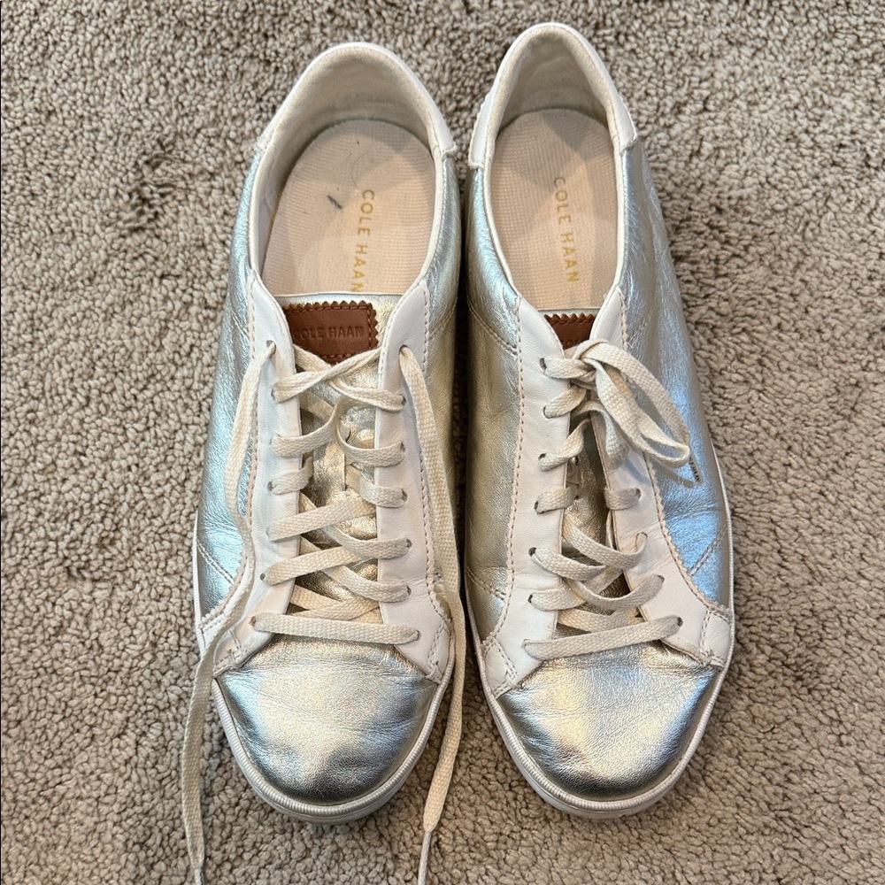 Cole Haan Women's Metallic Silver and White Sneakers